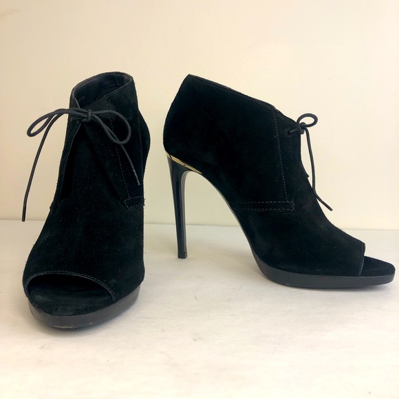 Burberry black suede peep-toe ankle boots 37.5 - Picture 3 of 11